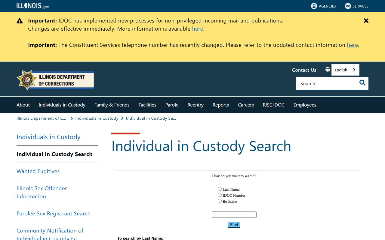 Illinois IDOC inmate search for the sentenced Lee County inmate population