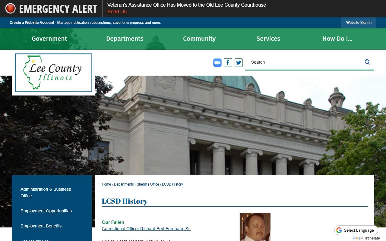 Lee County Sheriff history page connected to the Lee County Jail